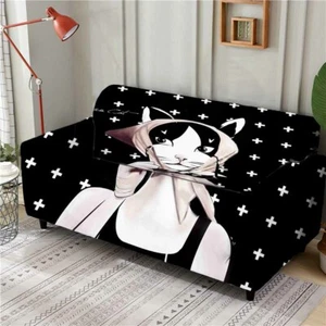 Black Cat Creation Stretch Sofa Cover Lounge Couch Slipcover Recliner Protector - Picture 1 of 11