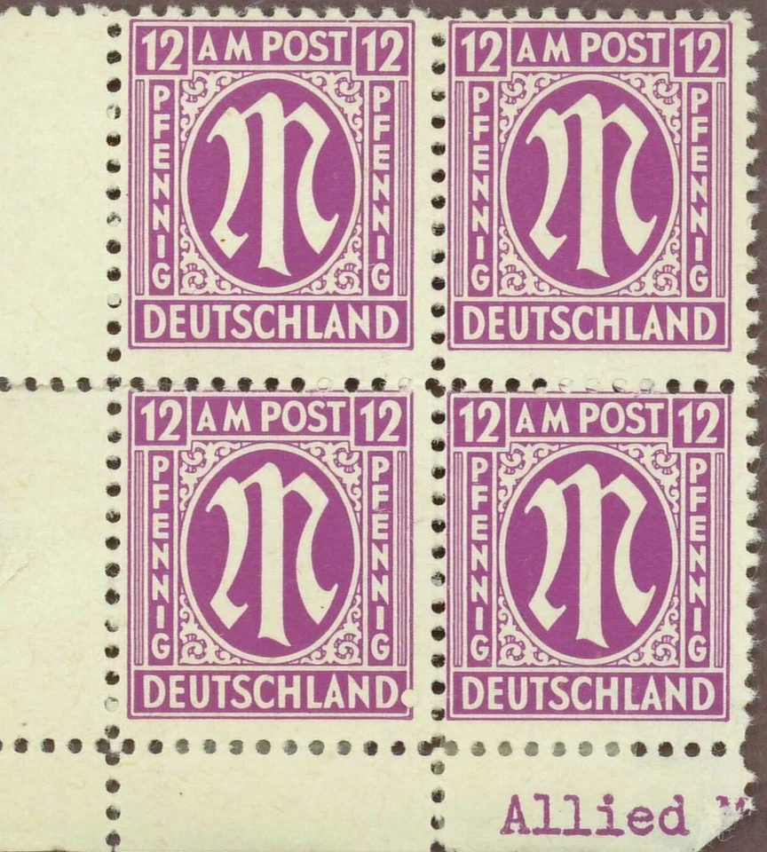 SAVOYSTAMPS - Germany-Allied Issued Occupational Post WWll 12-P-Block of 4-MH - Image 1 of 1