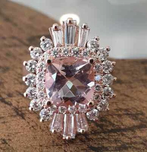 Expensive design ring with Morganite cushion cut gold pelted silver female ring. - Picture 1 of 7