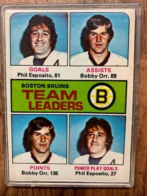 1975-76 OPC Boston Bruins Team Leaders Bobby Orr Phil Esposito Card# 314 HOF - Image 1 of 2
