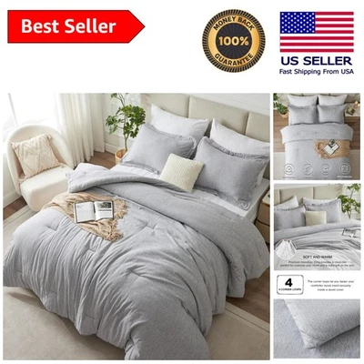 Juego de edredón de lujo tamaño king - 3 piezas de ropa de cama suave gris claro para todas las estaciones Foto 1 de 4