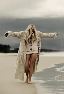 RARE Spell & The Gypsy Womens Ivory Chunky Knit Long Cardigan Sweater Coat OS - Picture 1 of 12
