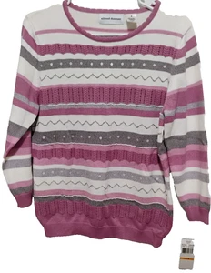 Neu mit Etikett Alfred Dunner Pullover Damen klein Häkel Strick lila grau weiß NEU - Bild 1 von 8