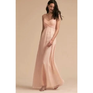 BHLDN Bridgette Chiffon Maxi Bridesmaid Dress Gown in Pink Blush, Size L - Picture 1 of 10