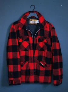 Beautiful Red Buffalo Plaid Wool Trapper Jacket by Montgomery Ward - Picture 1 of 13