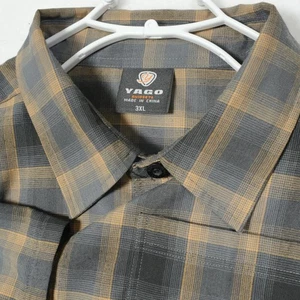 Yago Plaid Shirt Men's 3XL XXXL Brown Flannel Black Short Sleeve Button Casual - Picture 1 of 8