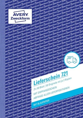 AVERY Zweckform 721 Lieferscheine DIN A5 2 Blatt Blaupapier Empfangsschein - Bild 1 von 2