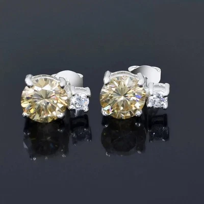 Tachuelas de diamante tratadas con champán de 4 quilates gran brillo certificado VVS1 regalo de Navidad Foto 1 de 4