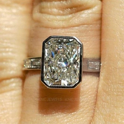 3.5CT Radiant Cut D Moissanite Solitaire Engagement Ring 14k White Gold Plated - Image 1 of 4