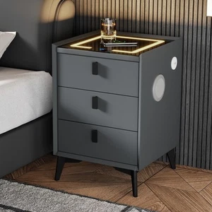 Oikiture Smart Bedside Table Wireless Charging LED Lights 3 Drawers Nightstand - Picture 1 of 10
