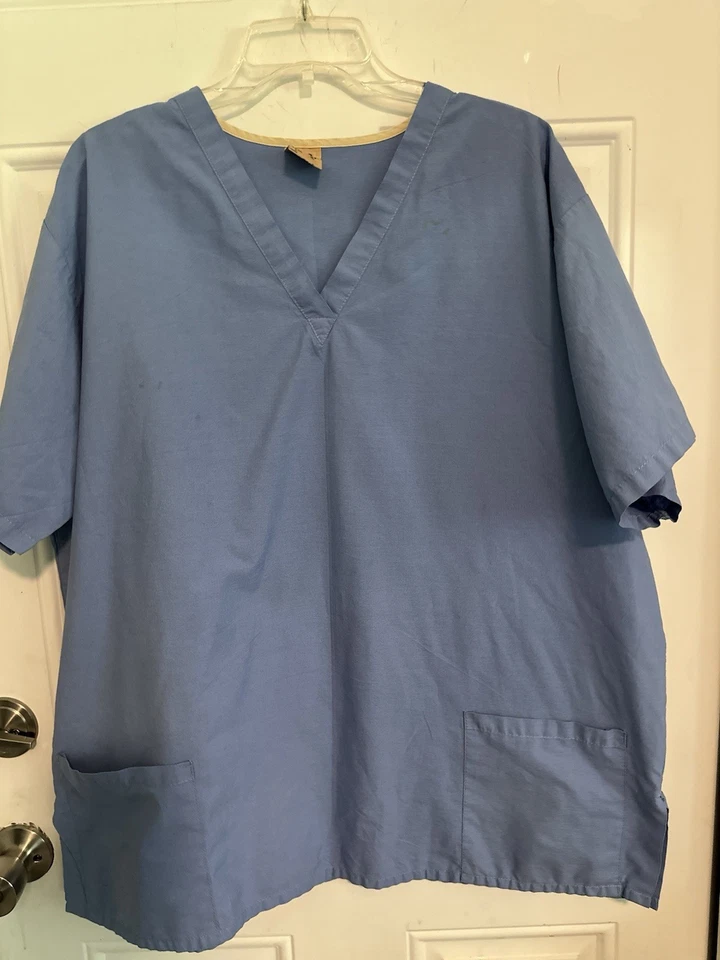 Medline Mens Medical Uniform Blue V Neck Cotton Blend Scrub Top Size XL - Image 1 of 4