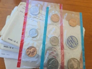Lot of 8! 40 % Silver- 1968 Treasury Dept Unc Coin Sets. 1- 1965 Coin Set - Picture 1 of 3
