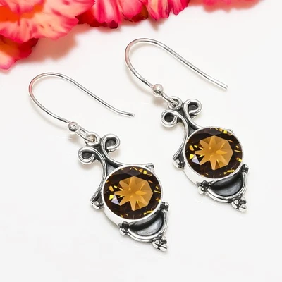 Smoky Quartz Gemstone Solid 925 Sterling Silver Earring Beautiful Jewelry V6732 - Image 1 of 4