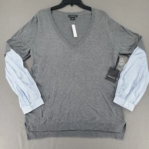 Trouve Womens V Neck Knit Sweater Shirt Combo Gray Blue Size Large - Picture 1 of 12