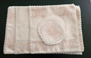 VTG 25 PC Sheer Embroidered Placemats Coasters Handmade Philippines Beige Floral - Picture 1 of 8