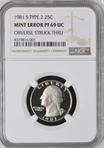 1981 S Type 2 Washington Quarter NGC MINT ERROR PF 69 UC OBVERSE STRUCK THRU - Picture 1 of 2