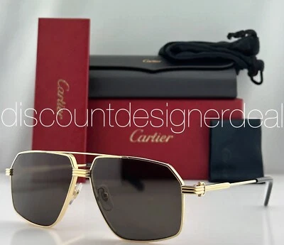 Gafas de sol Cartier Navigator cuadradas CT0270S 005 marco de metal dorado lentes grises 58 mm Foto 1 de 4