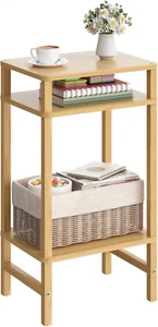 28in Tall Bamboo Side Table 3-Tier Small Narrow End Table, Skinny Nightstand, - Picture 1 of 12