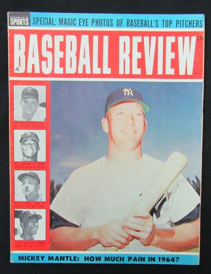 Revista de revisión de béisbol 1964 Mickey Mantle New York Yankees cubierta de la corte 185560 Foto 1 de 1
