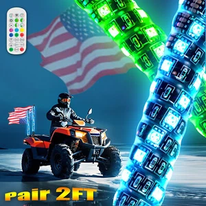 Pair 2FT Spiral LED Whip Spiral Light RGB Chasing For UTV ATV Universal USA Flag - Picture 1 of 11