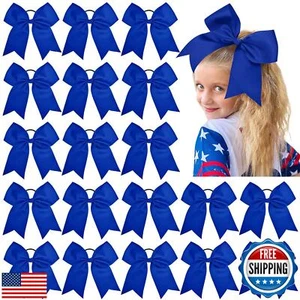 18PCS 8" Large Cheer Bow Blue Ponytail Holder Elastic Band Hair Ties Hair Bow - Picture 1 of 5