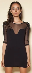 MOTEL BLACK GOLD BODYCON TASSEL POWER SHOULDER GENERAL MILITARY SHORT DRESS S - Picture 1 of 12