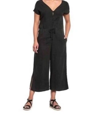 Mono de manga corta Cloth & Stone negro 100 % lino talla mediana estilo C6239 Foto 1 de 4