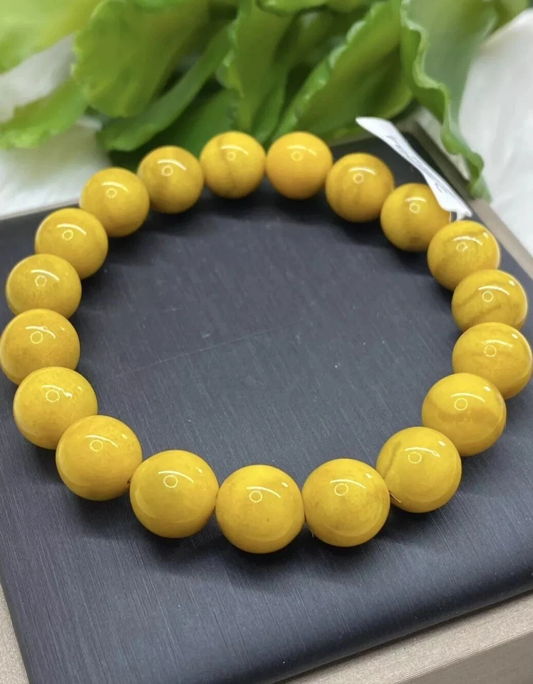 Natural Yellow Coral 10MM bead bracelet, -Wrist 16.5cm/6.1/2”Certificate - Image 1 of 4