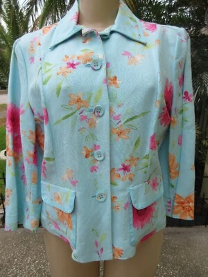 Emma James Liz Claiborne Floral Linen Blend Jacket Sz 6 3/4 Sleeve Button Front - Image 1 of 4