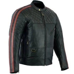 Australian Bikers Gear Motorcycle CE Armours Cowhide Leather Jacket Red Stripe - Picture 1 of 5