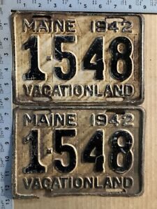 1942 Maine license plate pair 1548 YOM DMV clear Ford Chevy Dodge 7147