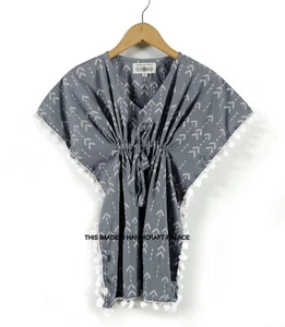 Soft Cotton Kids Girls Kaftan Dress Gray Printed Night Wear Maxi Dresses 3 to 9Y - Picture 1 of 4