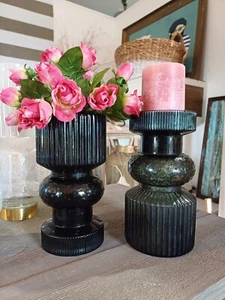 1 Vase Kerzenhalter modern Glas schwarz Milo Neu - Bild 1 von 8