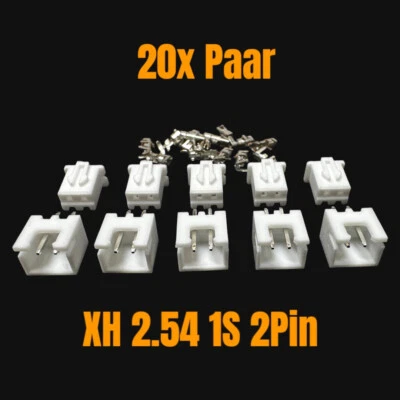 ✅ 20 Paar 1S 2Pin XH Balancer Stecker Buchse Crimp Set Male Female Lipo Akku RC - Bild 1 von 4