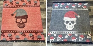 Vintage Christmas Throw Santa Skull Hat Dual Side Holiday Blanket Halloween - Picture 1 of 18