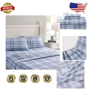 Brushed Cotton Flannel Twin Bedding Set - Perfect Holiday Gift, Mulholland Blue - Picture 1 of 15
