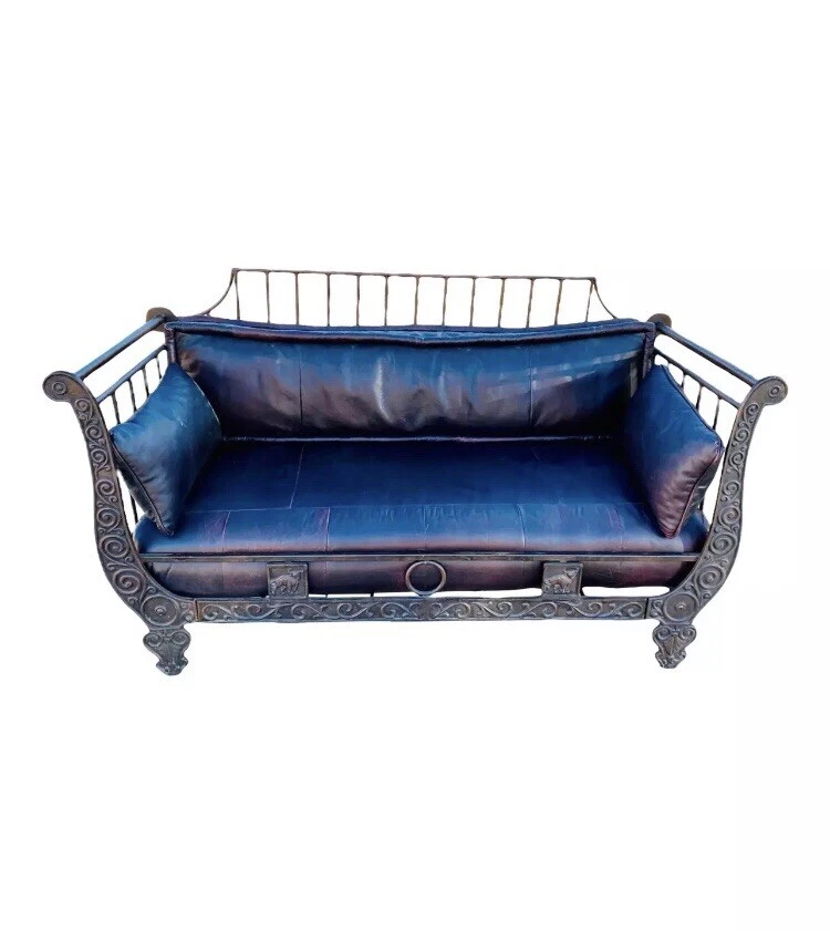Антикварный диван Thomasville из натуральной кожи и кованого железа - Изображение 1 из 4