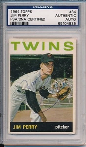 Twins Jim Perry Auto Autographed Signed 1964 Topps Card #34 ~ PSA/DNA Slab - Picture 1 of 7