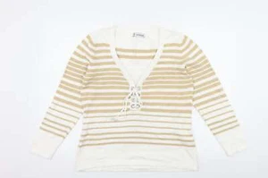 Kaleidoscope Womens White Scoop Neck Striped Cotton Blend Jumper Size 16 - La - Picture 1 of 12