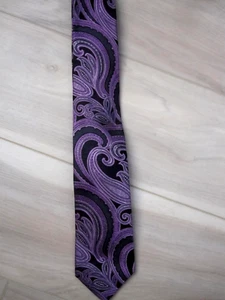 Geoffrey Beene Striped Silk Tie, Black and Purple - Picture 1 of 2