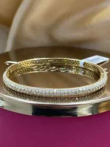 14k Yellow Gold Plated 5Ct Round Cut Lab Created Diamond Wedding Bangle Bracelet - Picture 1 of 4