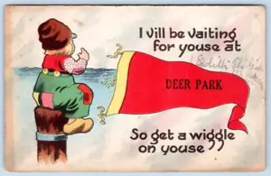 1914 GREETINGS FROM DEER PARK MARYLAND MD to FAIRCHANCE PA PENNANT POSTCARD - Picture 1 of 2