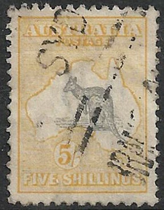 THIRD 3rd WMK 1915-27 Kangaroo 5/- Grey & Yellow sg42 cv£110 fine used - Picture 1 of 2