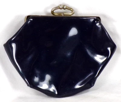 Child's Clutch Purse Black Patent Leather & Plastic Hand Mirror 1950s As Is - Image 1 of 4