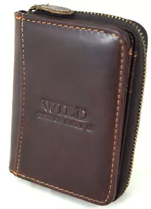 kleine Geldbörse Geldbeutel Reißverschluss Portemonnaie Echt Leder RFID Braun - Bild 1 von 7