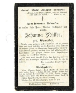 Totenzettel Johanna Müller geb. 1844 zu Niederweis Bitburg-Prüm verst. 1893 - Bild 1 von 2