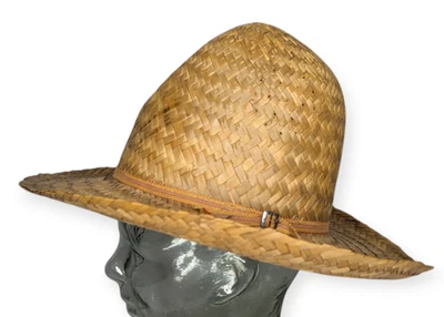 Sombrero de paja tejido vintage para mujer con banda bronceada Foto 1 de 4
