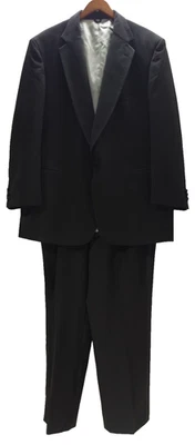T1 Vintage Bill Blass Black Wool Formal Tuxedo SUIT Mens 46L S/B Satin Trim USA - Image 1 of 4