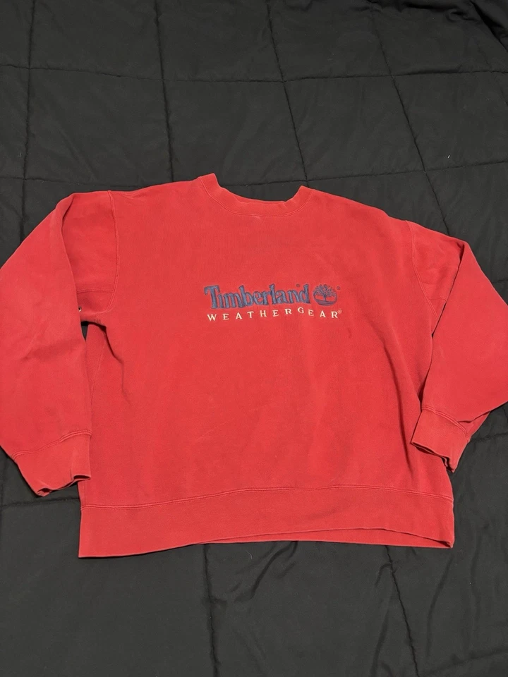 Vintage Timberland Weathergear Classic Logo Crewneck Sweatshirt Red Navy Size XL - Image 1 of 4
