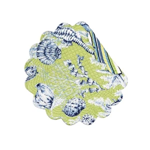 Fenwick Isle Green Coastal Sea Life Cotton Quilted Round Reversible Placemat - Picture 1 of 4